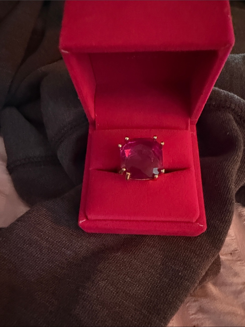 Gold Ring with Cushion-Cut Pink Stone